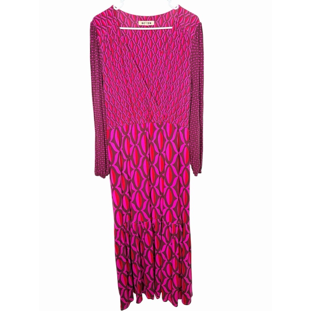 Boden Jersey Maxi Wrap Dress Sz 14 vibrant geometric print Dinner Holiday